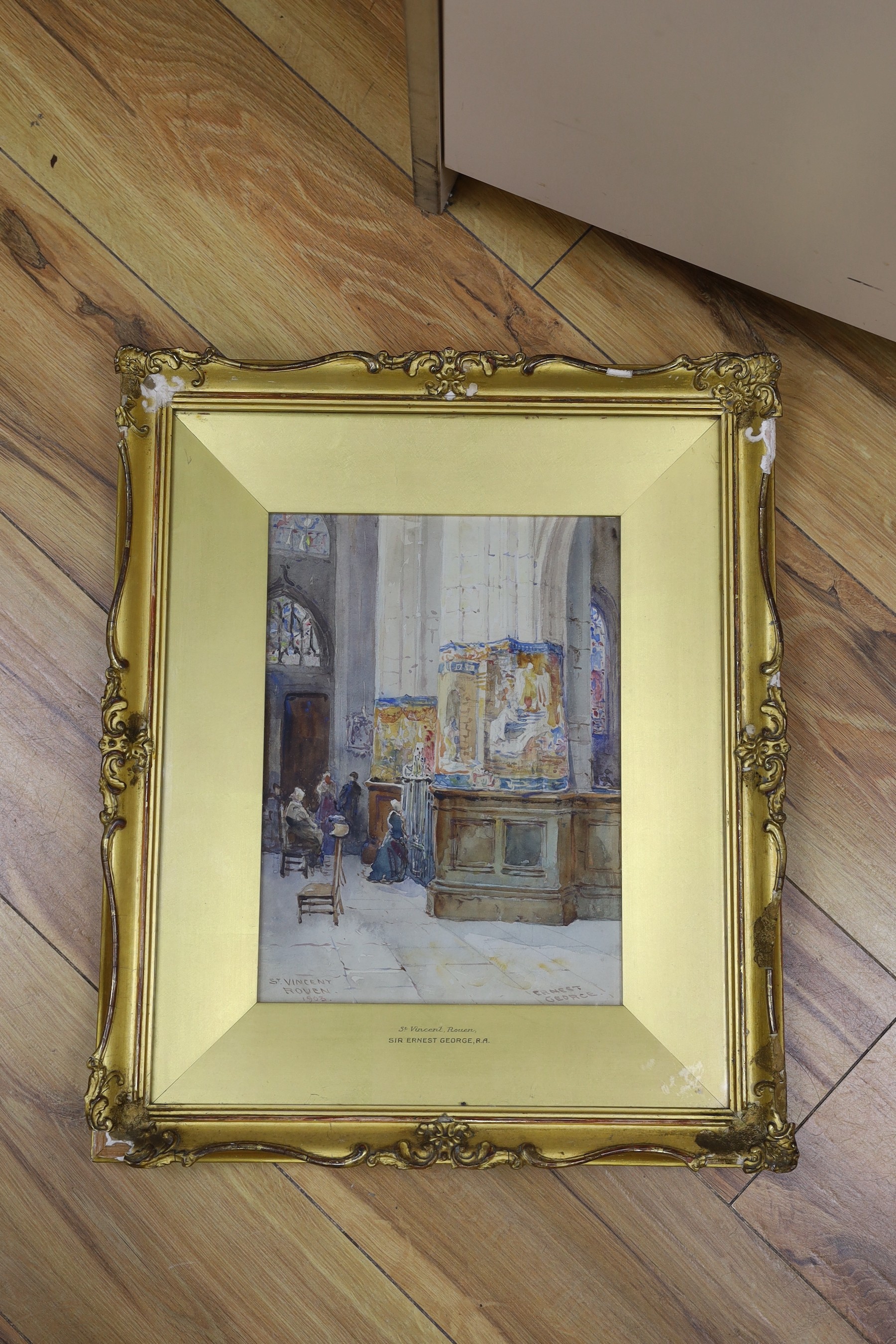Sir Ernest George (1839-1922), watercolour, 'St Vincent, Rouen', signed and dated 1903, 28 x 20cm